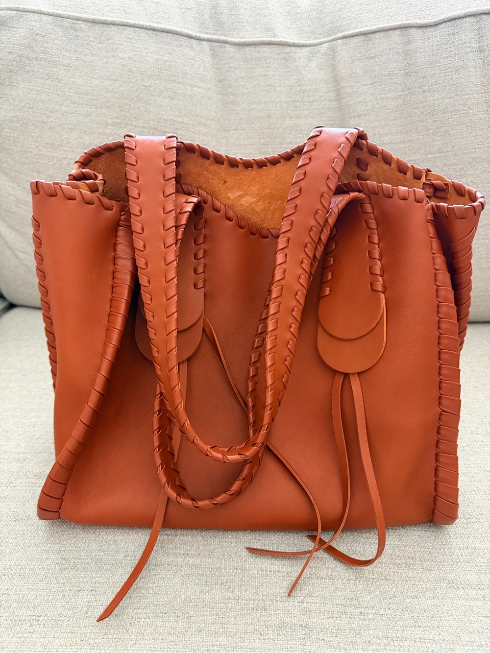 Chloé Medium Mony Whipstitch Calfskin Leather Tote Bag - Henna Orange / Caramel - Picture 2 of 10